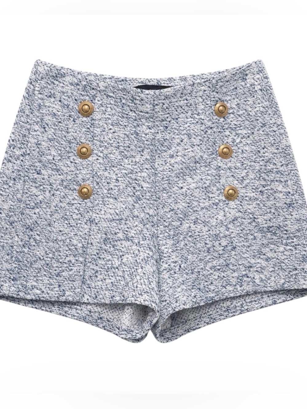 Zara Tweed High-Waist Shorts with Gold Buttons